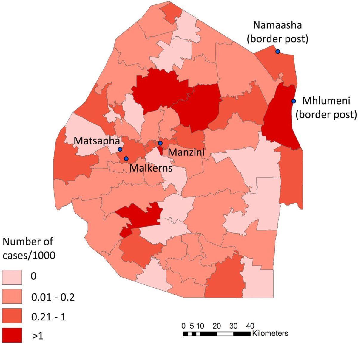 Карта Свазіленда па тэме малярыі